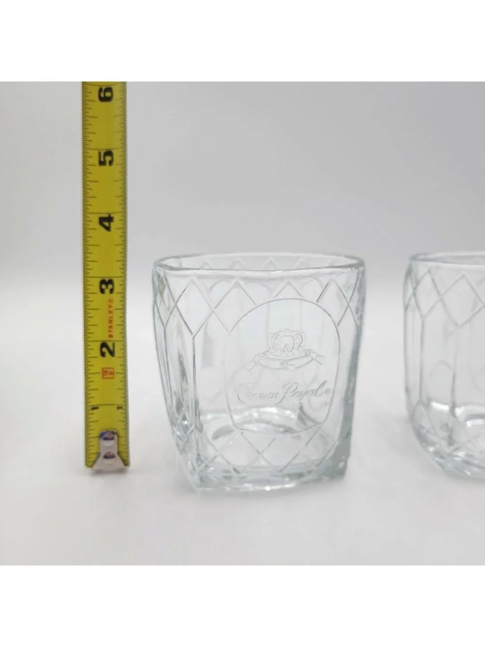 Crown Royal Etched Logo Diamond Pattern Whiskey Low Ball Glasses Set Of 2 10 oz